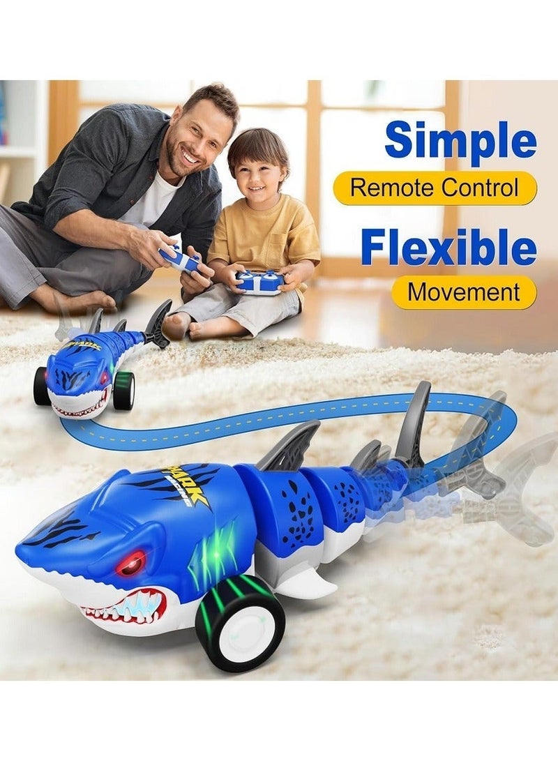 Shark Remote Control Car for Boys, 2.4Ghz Electric RC car with Glowing Light and Flexible Tail,Rechargeable Robot Shark Toys with Swing and Straight Mode, Hobby Shark Toys for Kids - Image 2